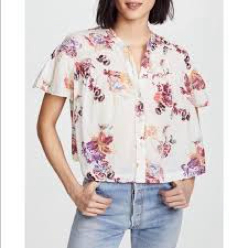 ✨ Free People Sweet Escape Floral Gauze Cotton Blouse Boho Flutter Sleeve Top - Picture 3 of 15